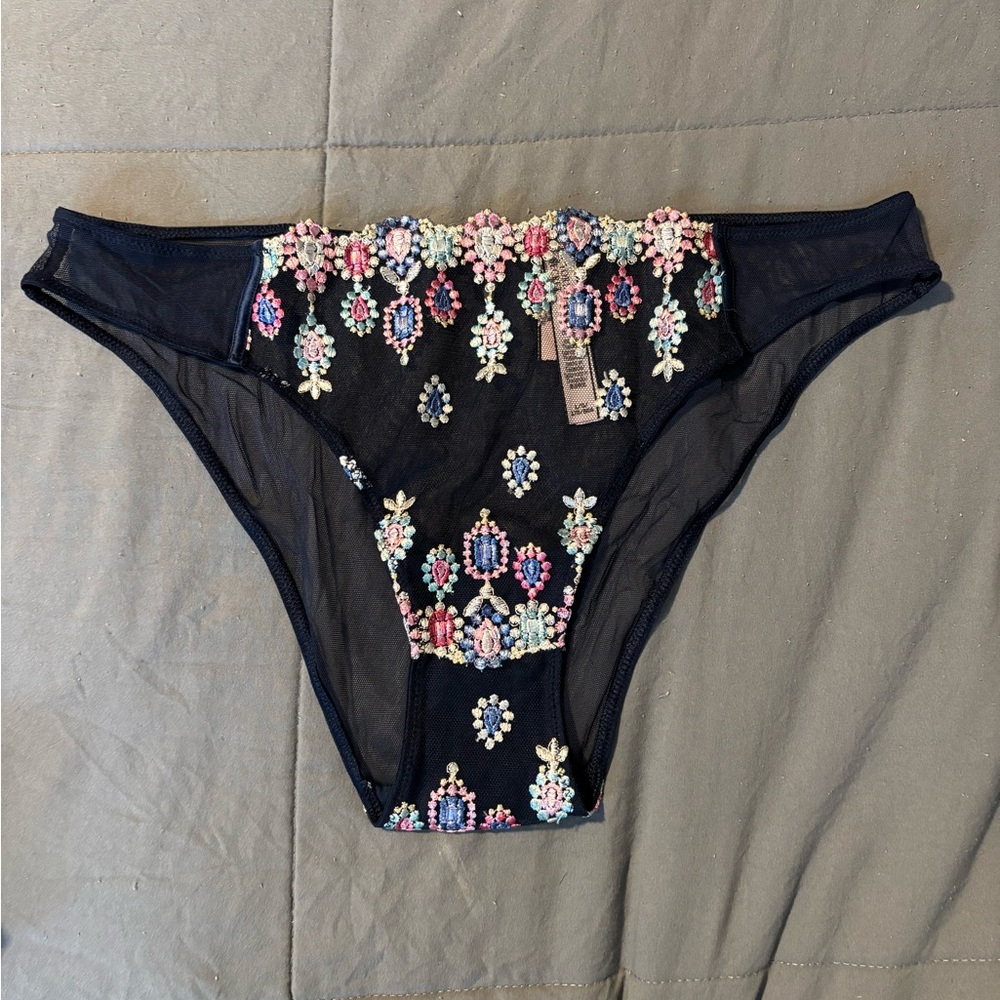 Victoria's Secret Navy Floral Embroidered Bikini Bottom